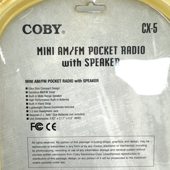 Coby CX-5 Mini AM/FM Pocket Radio W/Speaker Black CX-5 - Picture 5 of 5